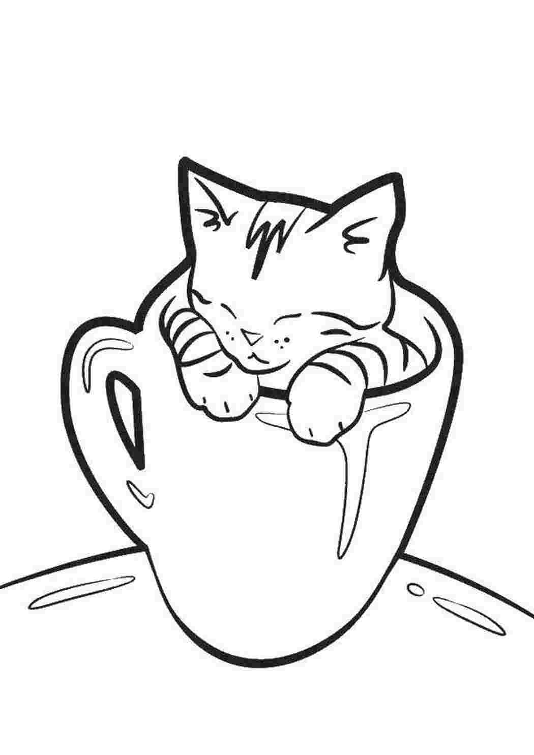 Раскраска Кошеня у горнятці