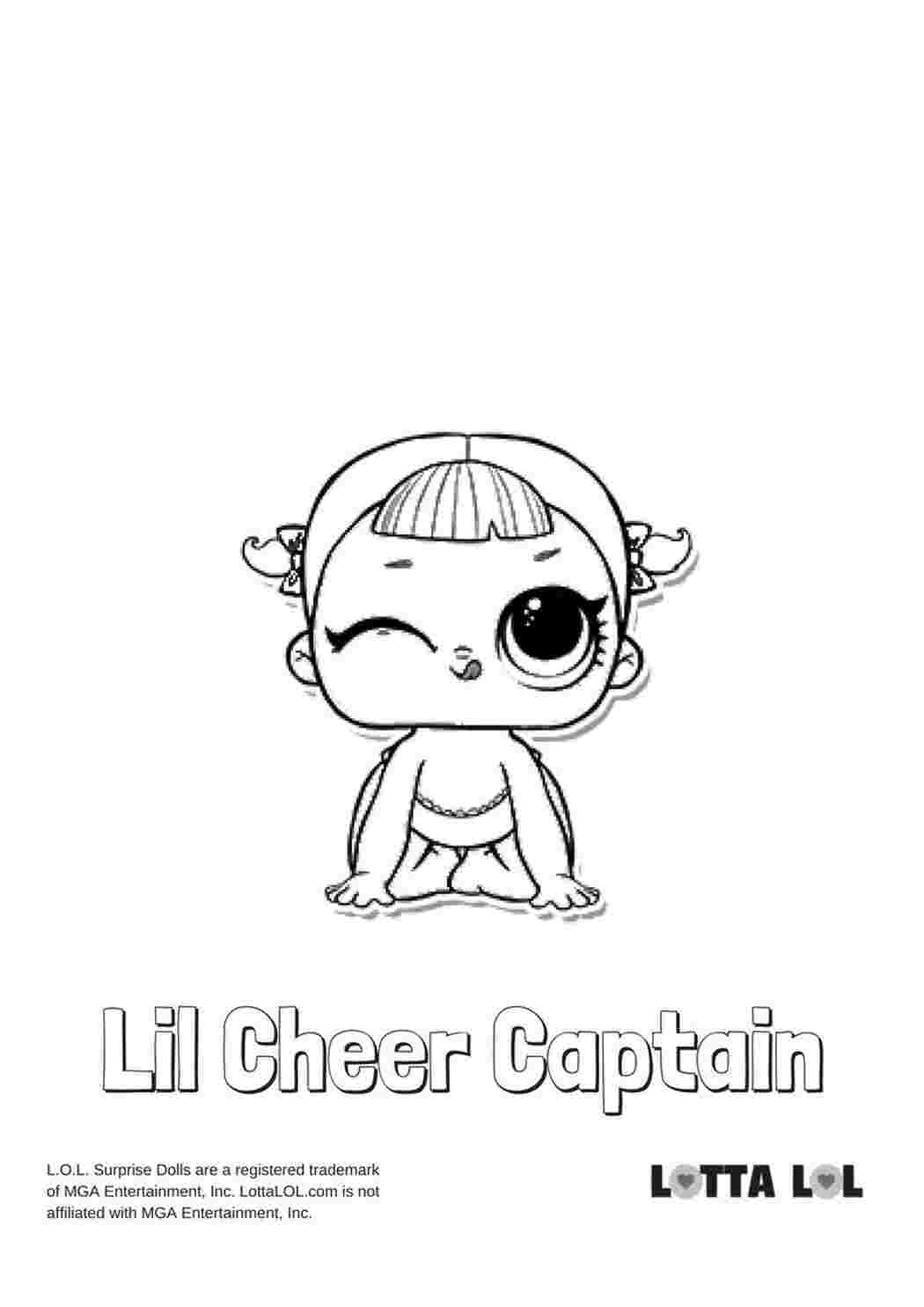 Раскраска Розфарбування Lil Cheer Captain лялька лол сестричка чорний капітан
