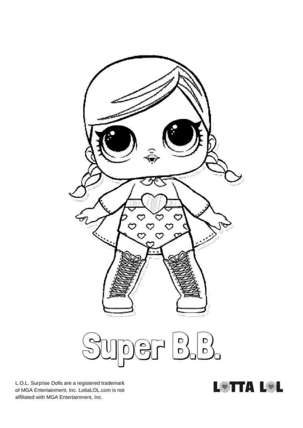 Раскраска Розфарбування ляльки Super B.B, розмальовки LOL для друку, розмальовки ляльки.