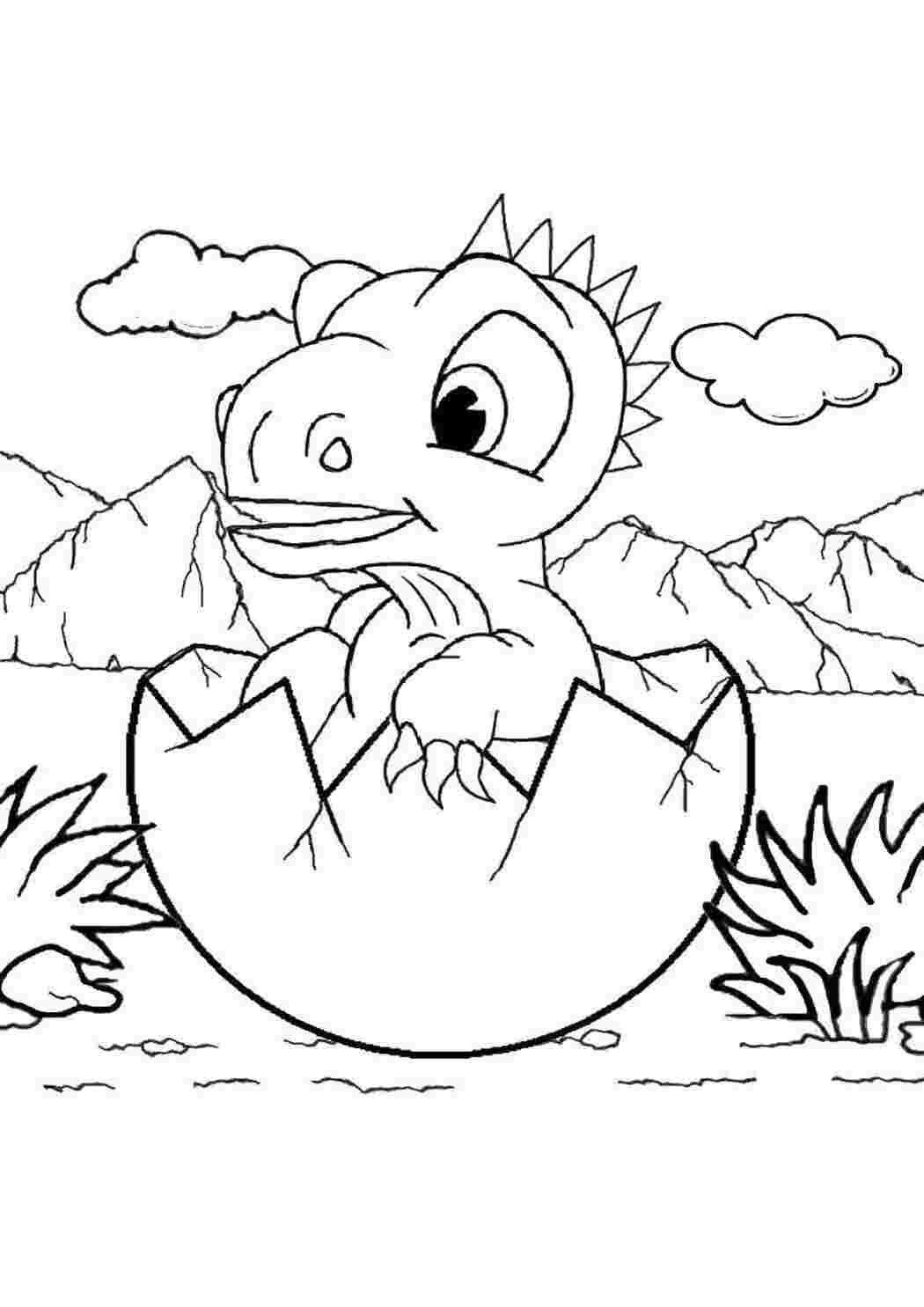 Раскраска Дитинча динозавра вилупилося з яйця
