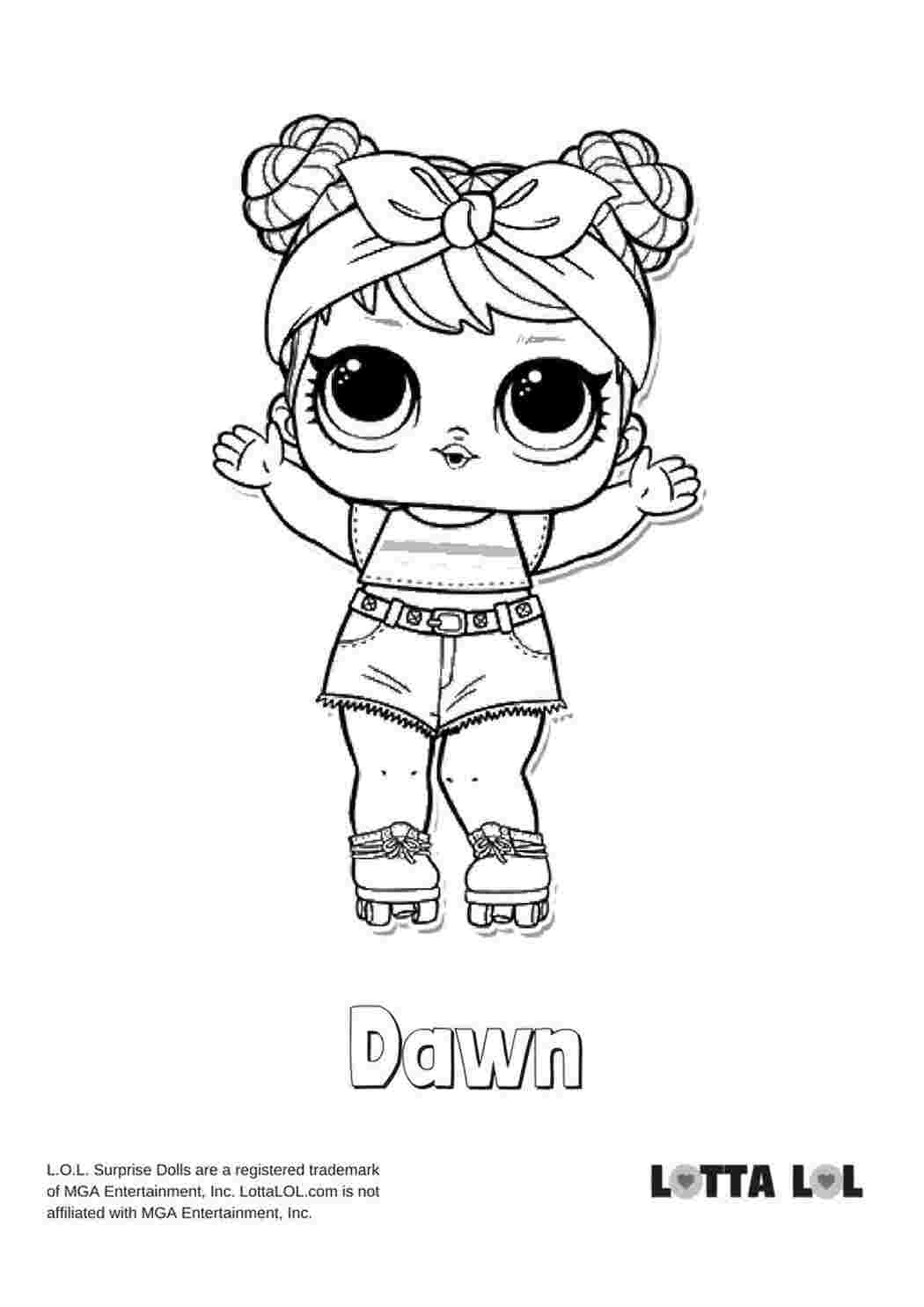 Раскраска Розфарбування для дівчаток з лялькою LOL Dawn розмальовки ляльки LOL
