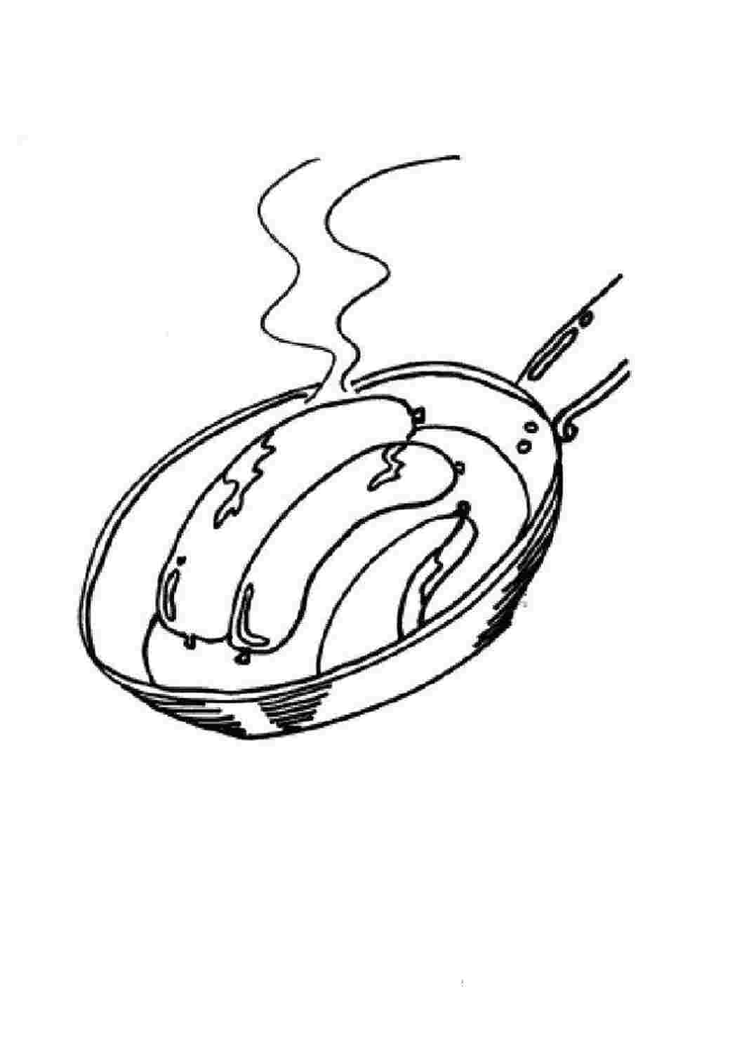 Раскраска Сосиски на сковороді