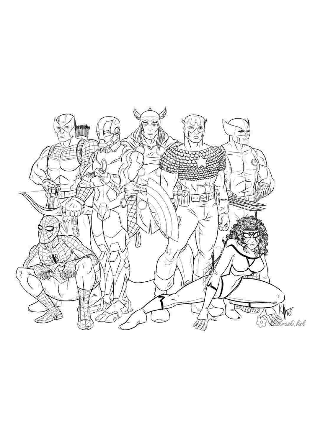Раскраска супергерої MARVEL комікси розмальовки