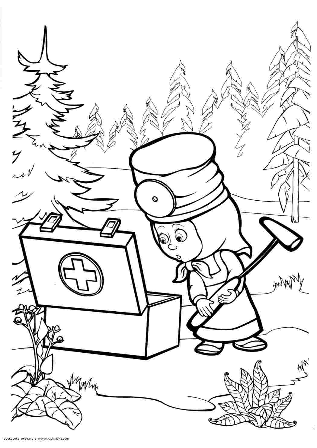 Раскраска Малюнки для вітражних фарб з мультфільму Маша та Ведмідь Маша лікар