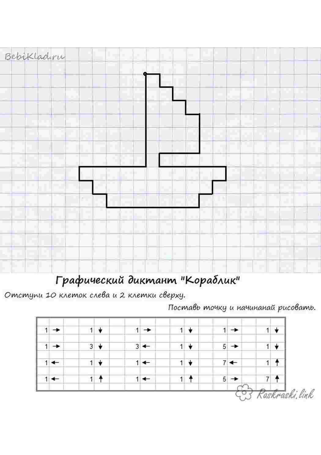 Раскраска Графічний диктант малюємо по клітинках кораблик