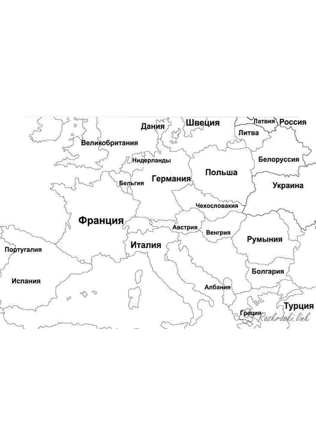 Раскраска Розфарбунки для дітей подорожі Європа карта