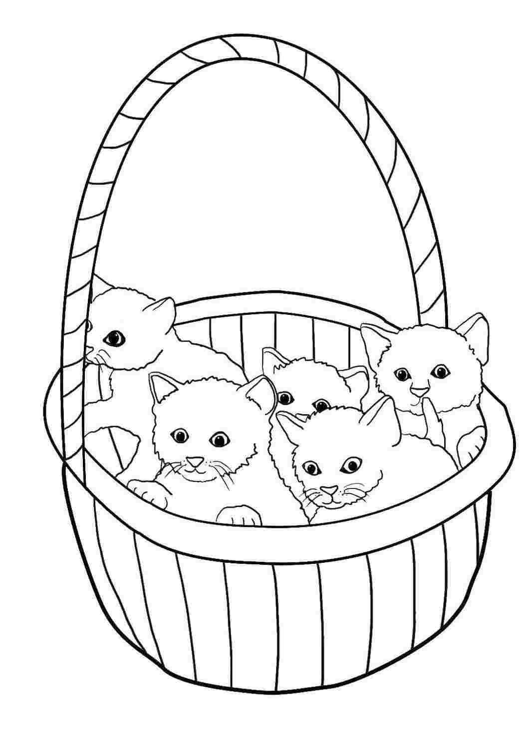 Раскраска Кошик з кошенятами