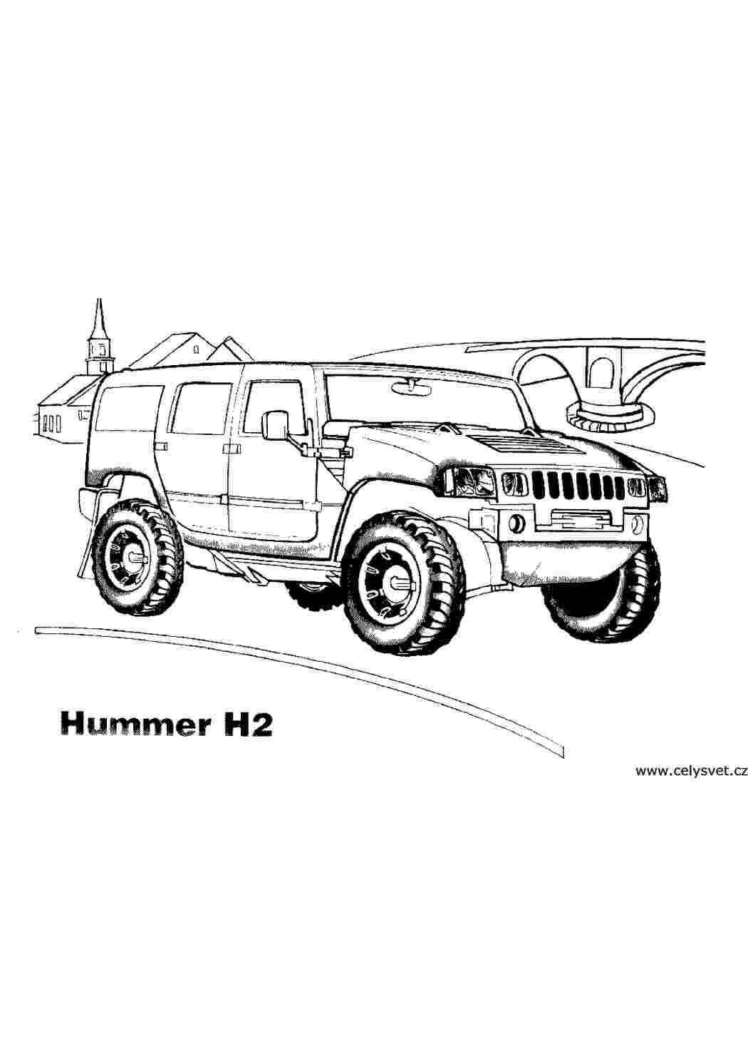 Раскраска Хамер H2 розмальовка міст церква дорога