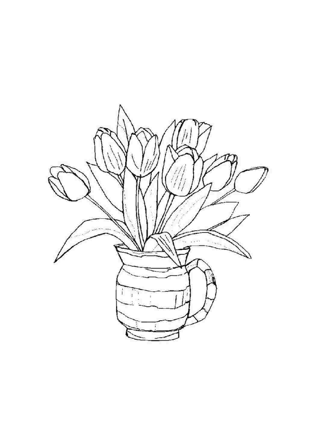 Раскраска Тюльпани у горнячку