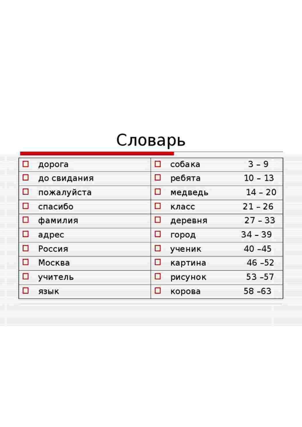 Раскраска Словникові слова російська мова