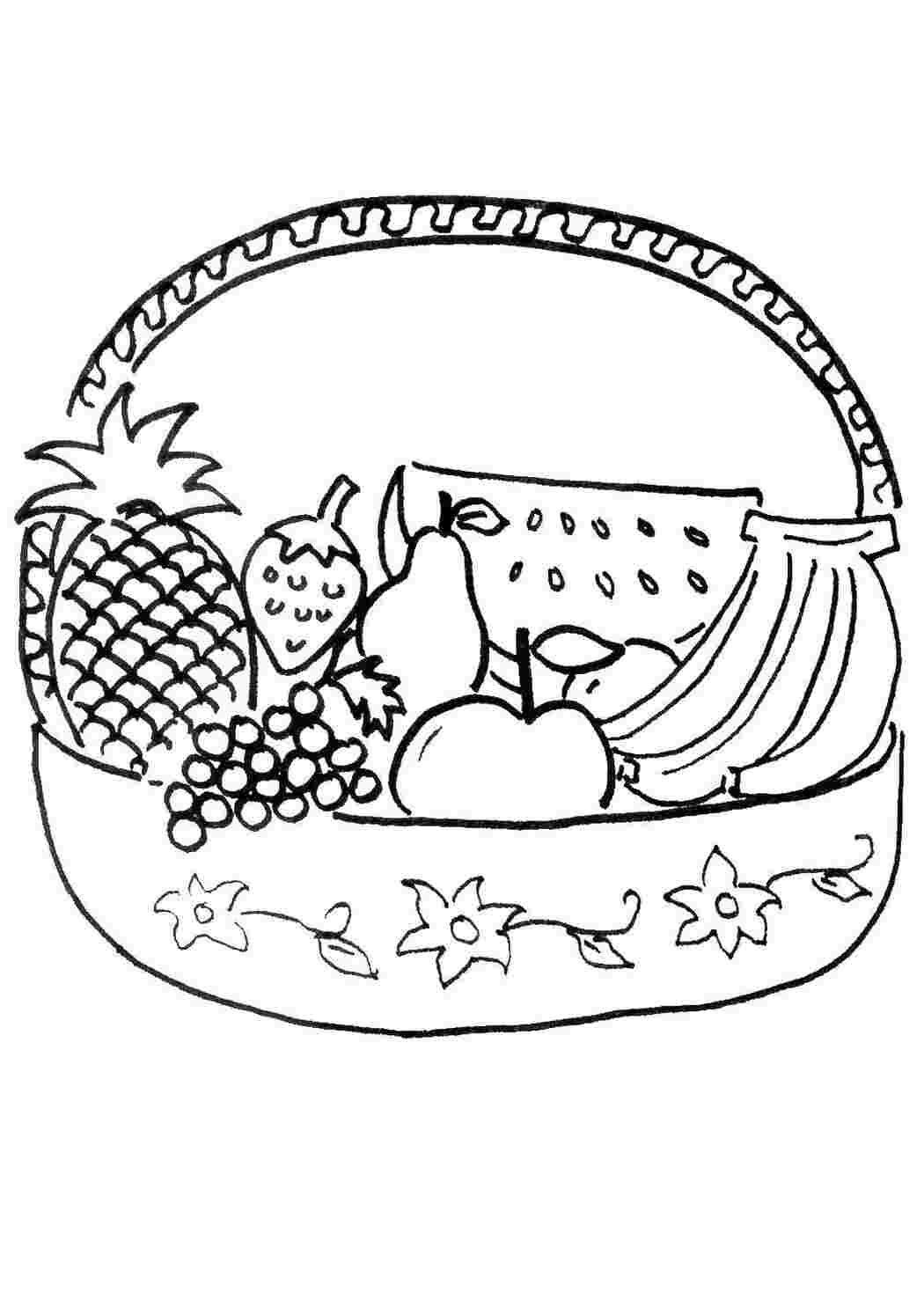 Раскраска Фрукти та ягоди в кошику