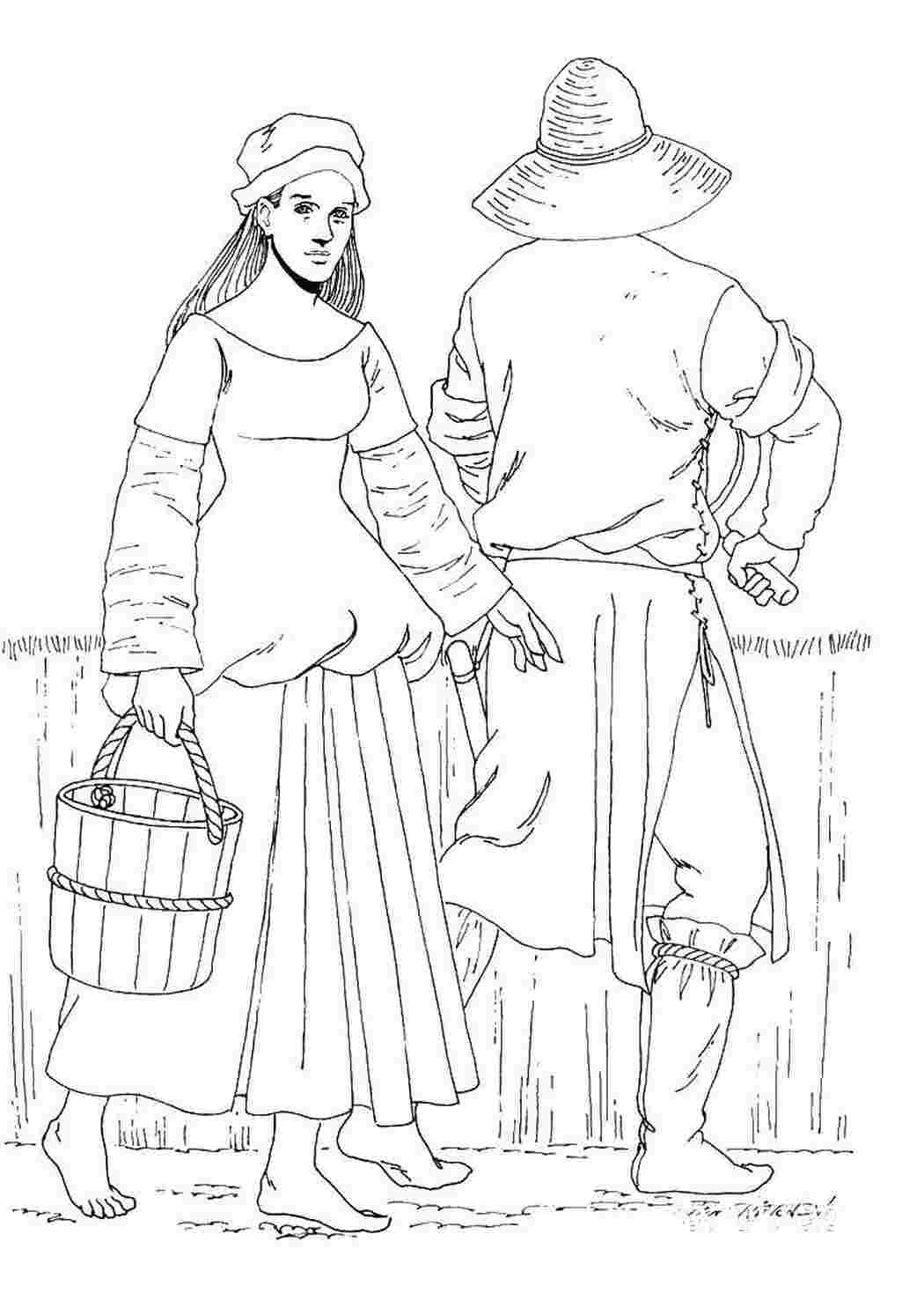 Раскраска Одяг у середньовіччі