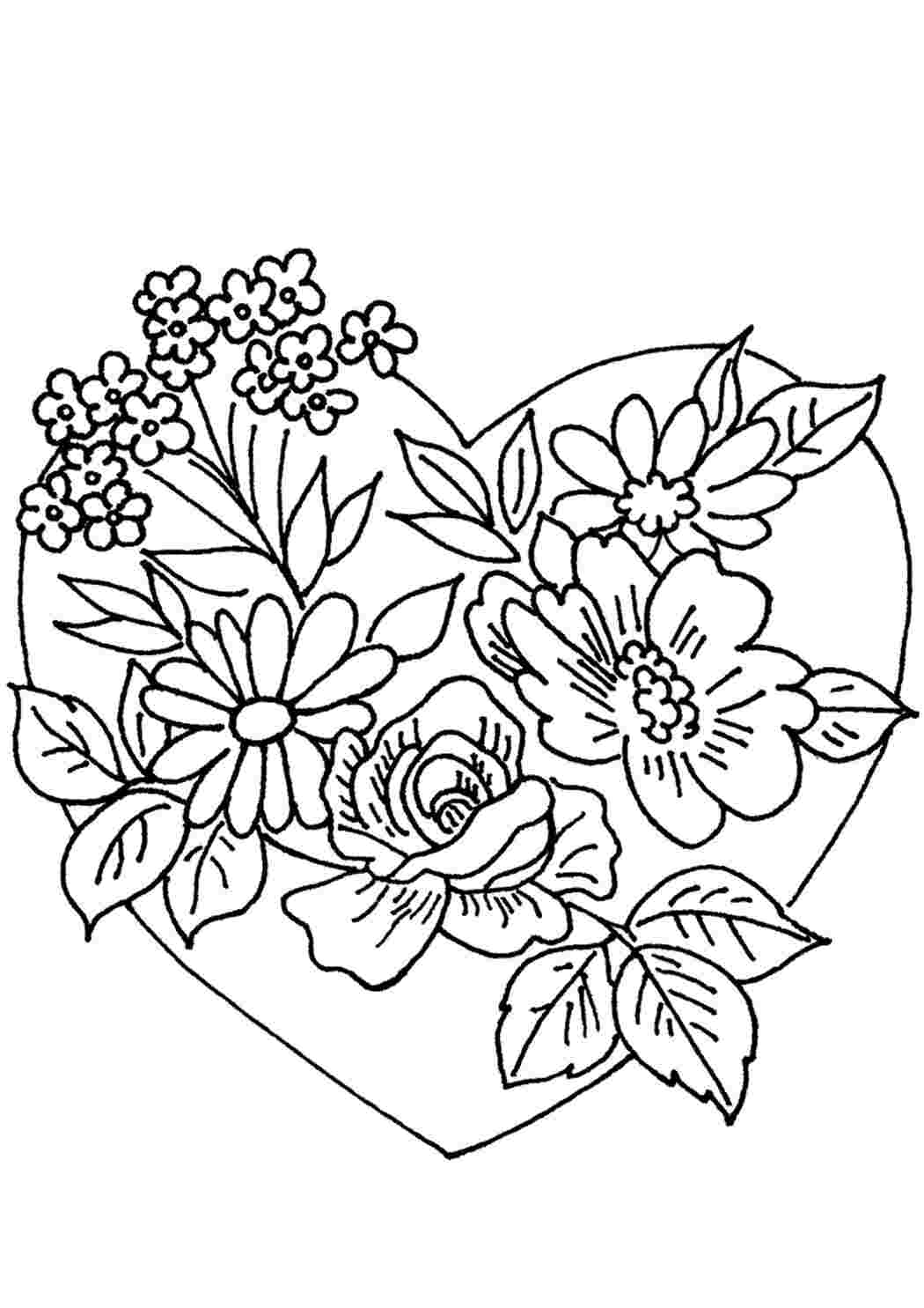 Раскраска Гарні розмальовки Серце з квітами