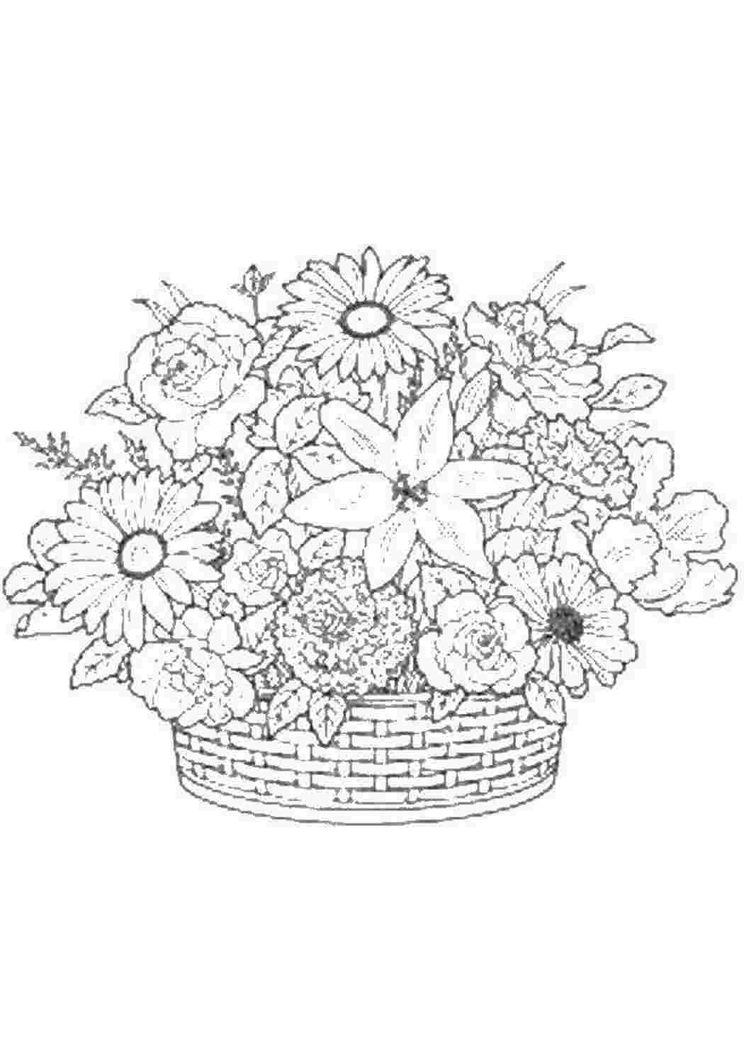 Раскраска Кошик з гарними квіточками