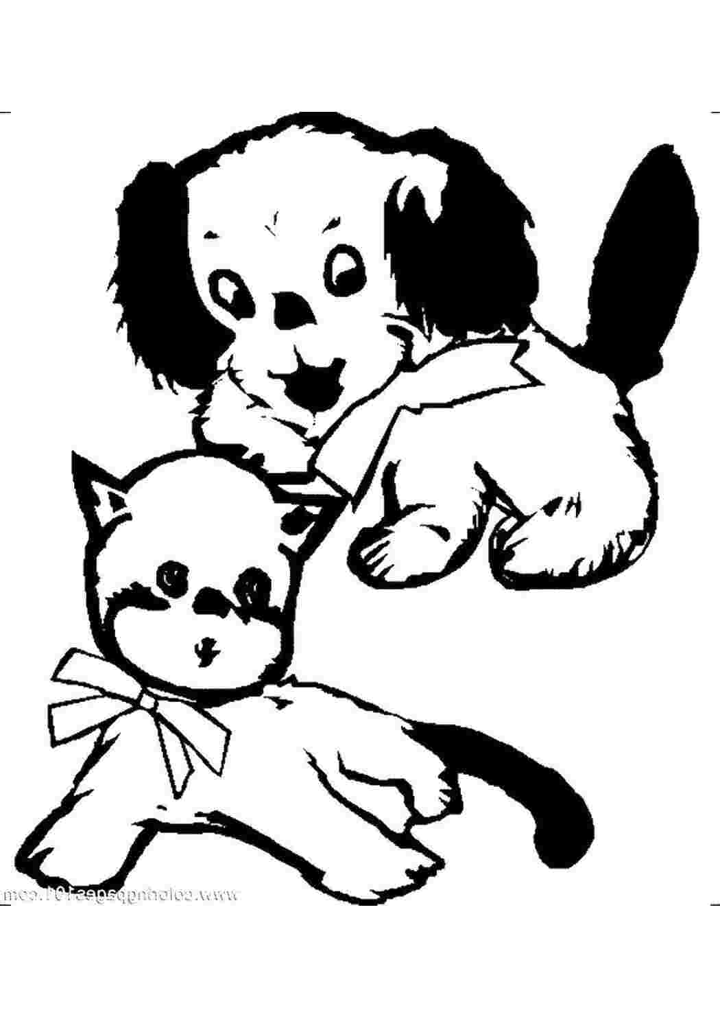 Раскраска Кошеня та цуценя у бантику