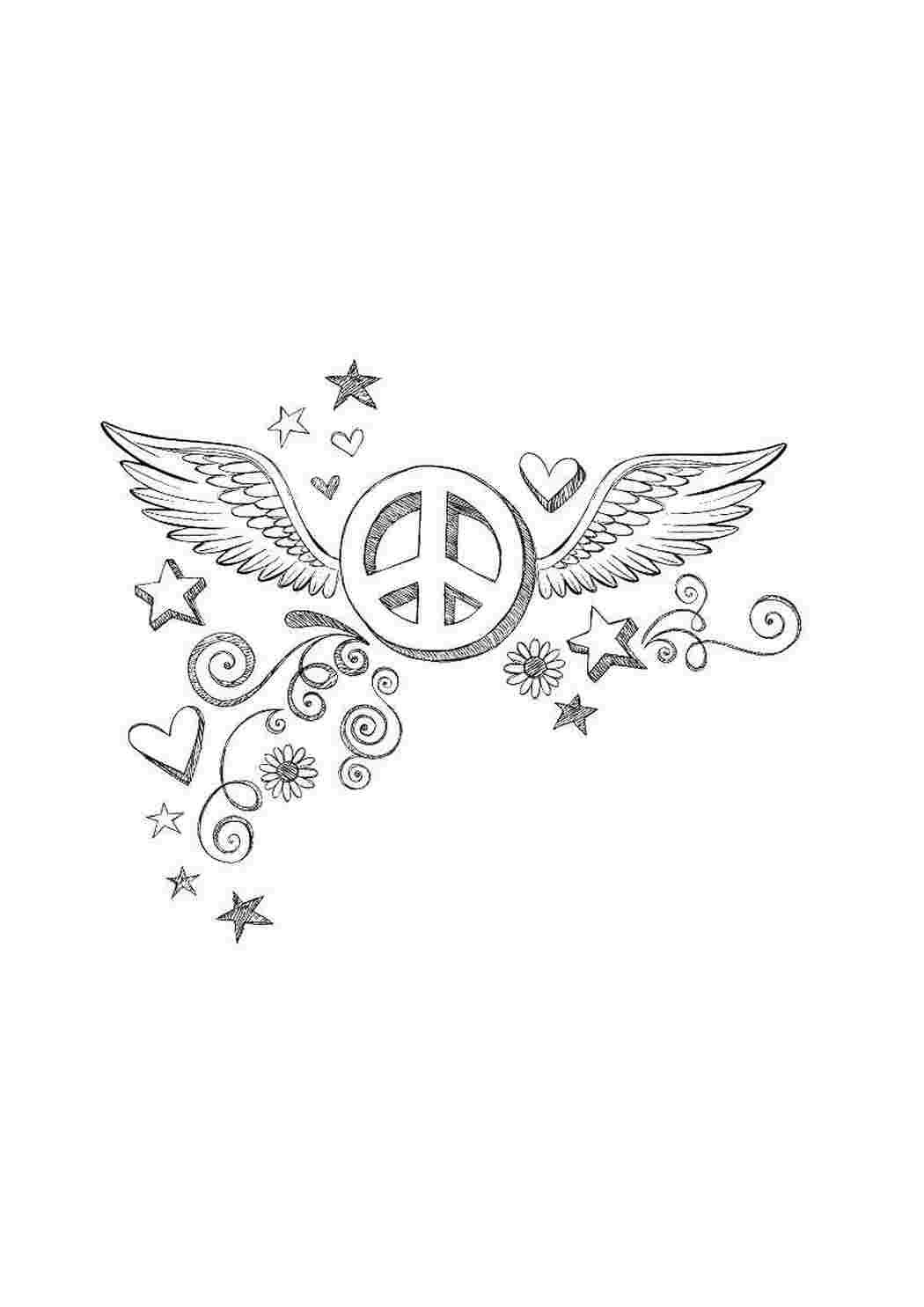 Раскраска Знак хіппі та крила