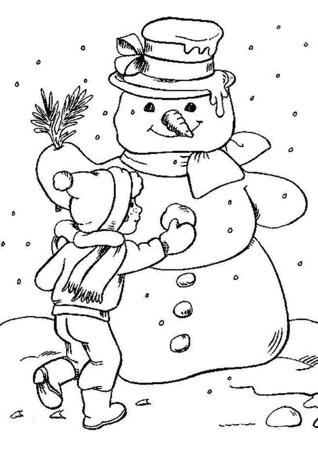 Раскраска Хлопчик ліпить сніговика