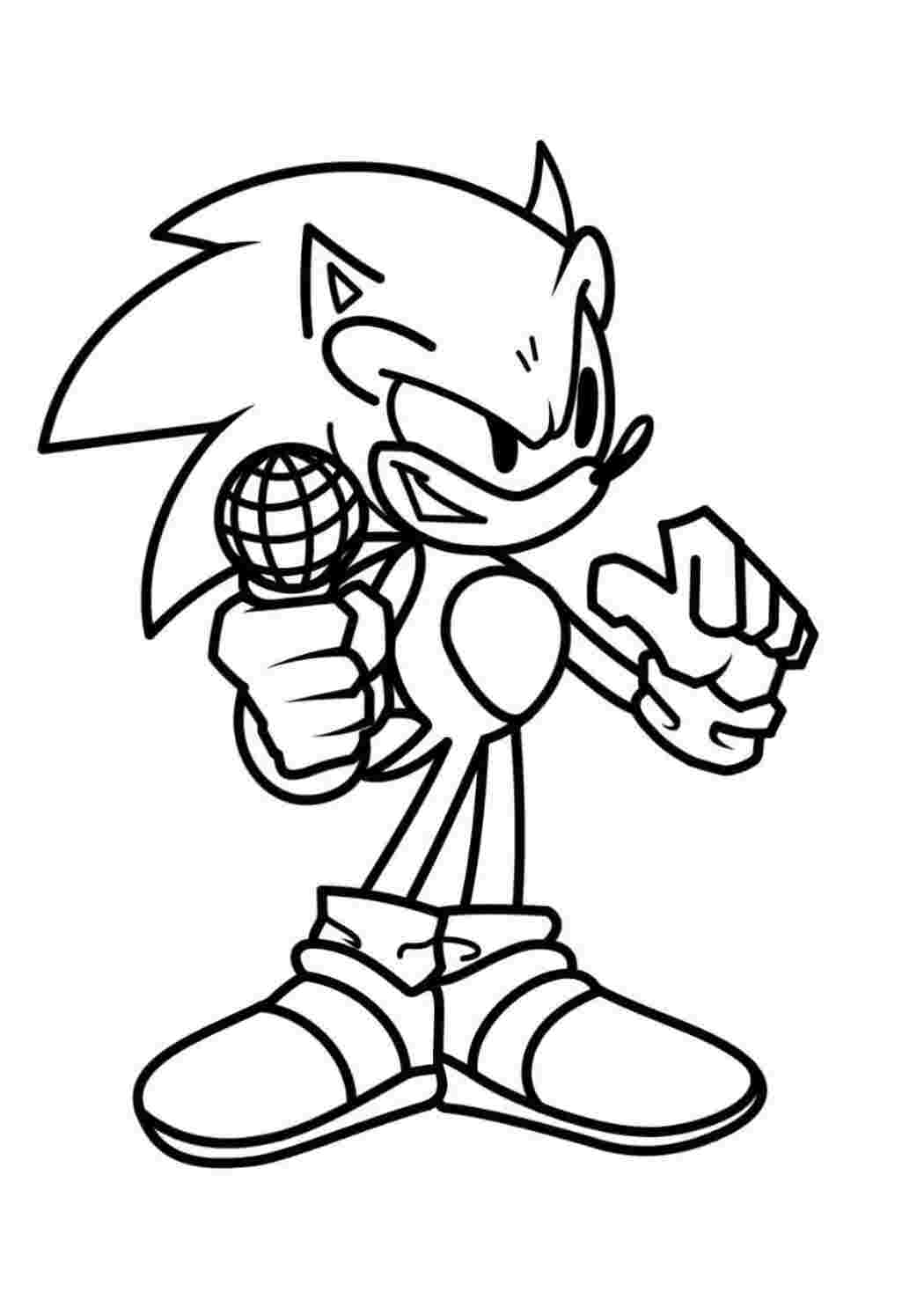 Раскраска Гарні розмальовки Розфарбування FNF Sonic Сонік з мікрофоном