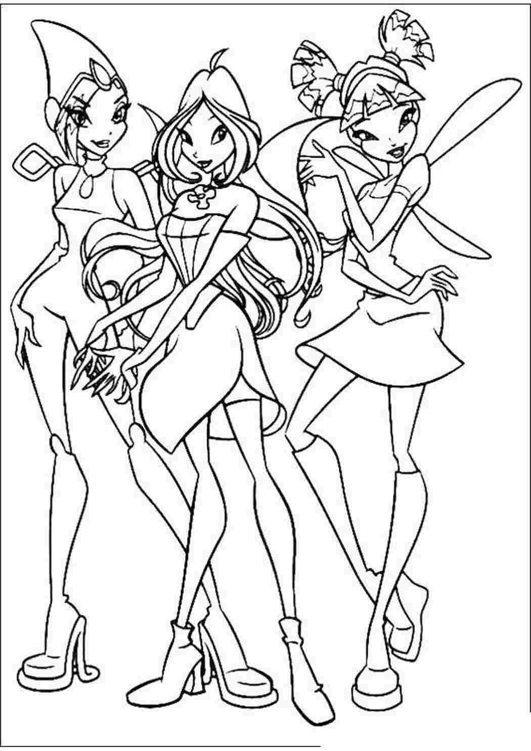 Раскраска Муза Текна і Блум з мультфільму Winx