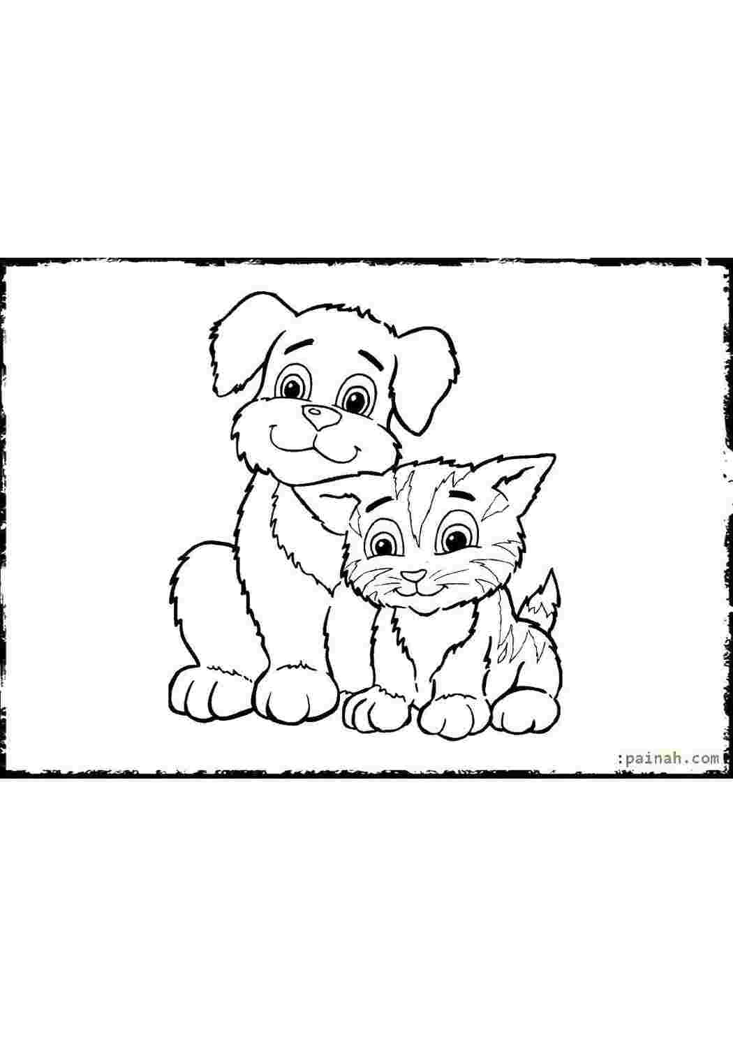 Раскраска Щеня з кошеням