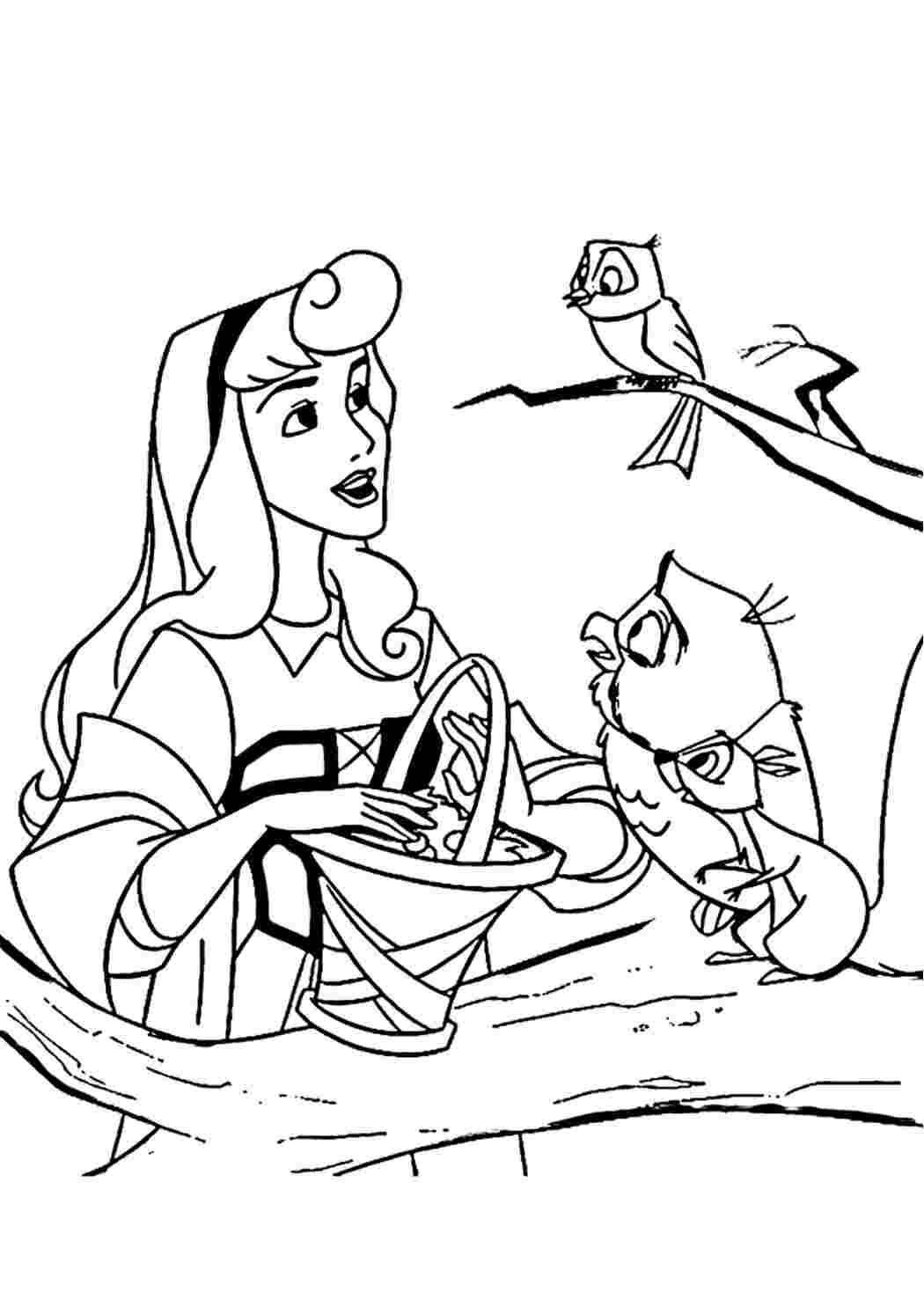 Раскраска Гарні розмальовки Аврори спілкується з тваринами