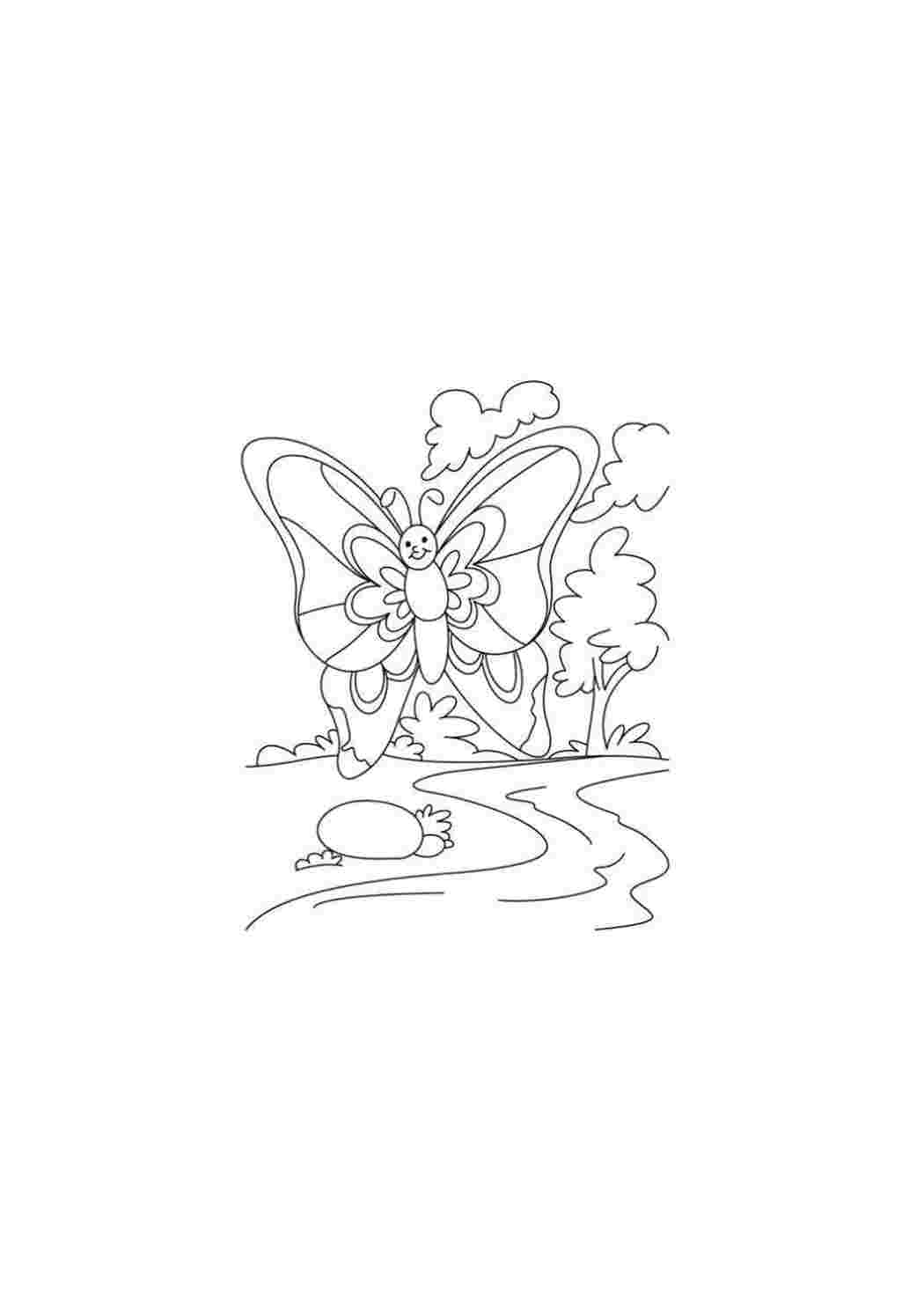 Раскраска Веселий метелик літає над водою