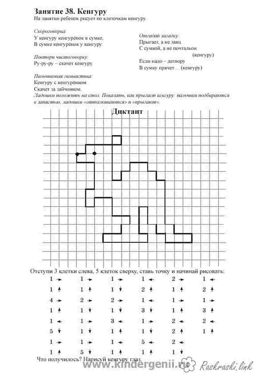Раскраска Графічний диктант малюємо по клітинках кенгуру