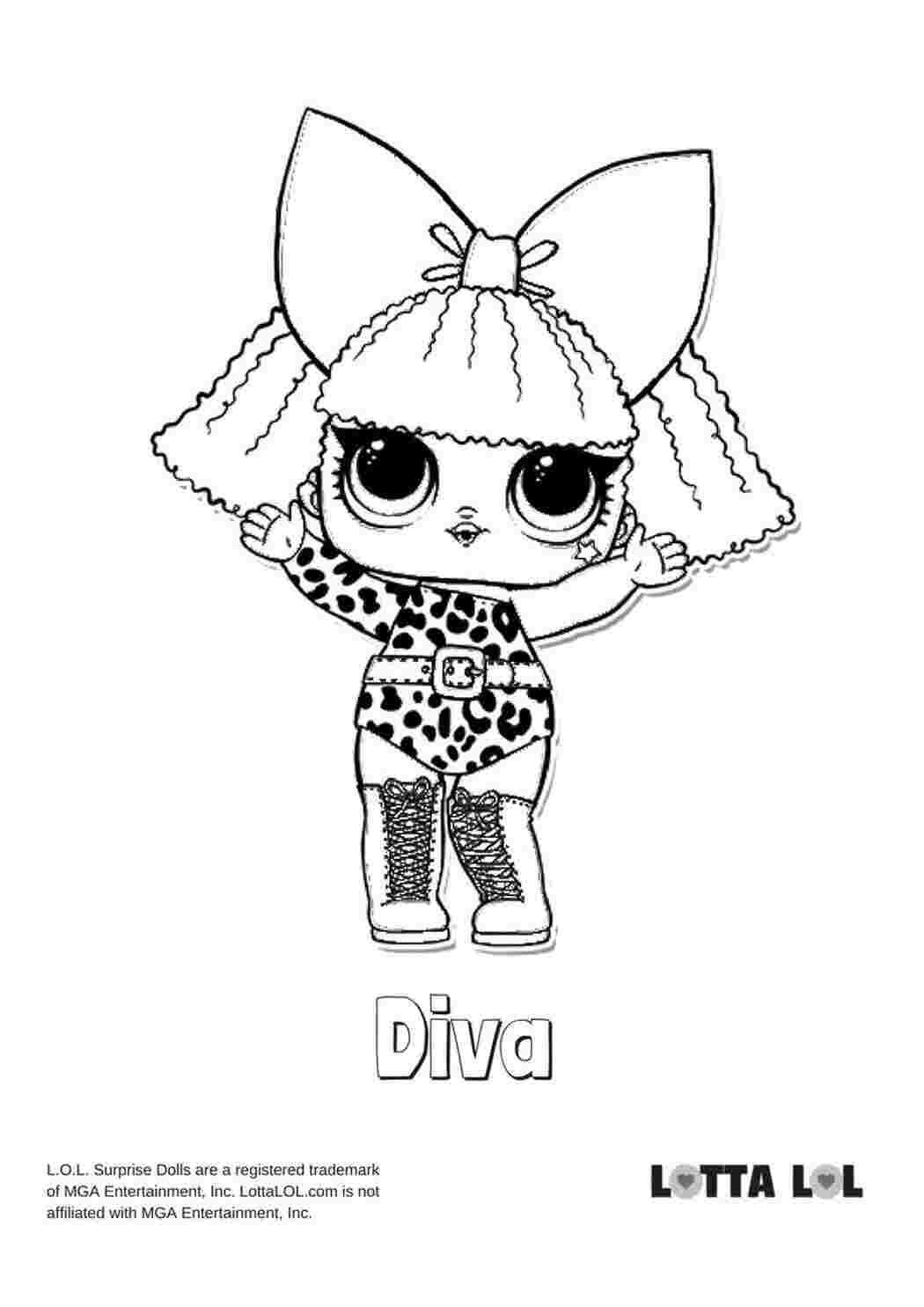 Раскраска Розфарбування лялька LOL Diva Розфарбування LOL Конфеті Поп Ляльки LOL