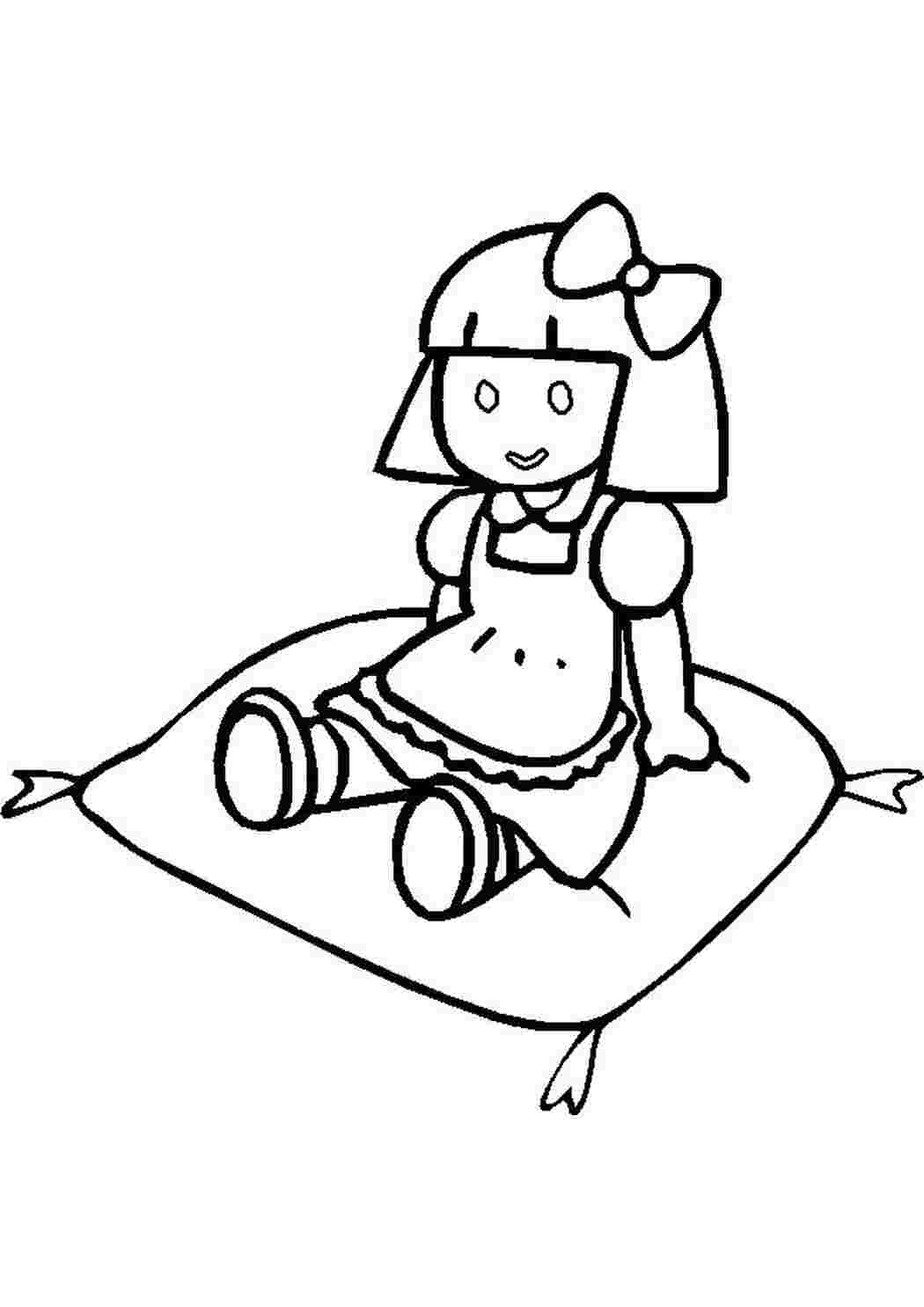 Раскраска Лялька з бантиком на подушці