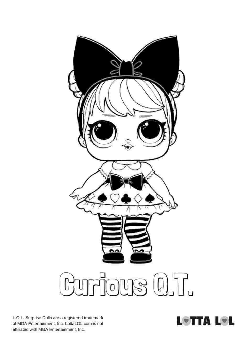 Раскраска Розфарбування лялька Curious Q.T, розмальовки ляльок LOL роздрукувати.
