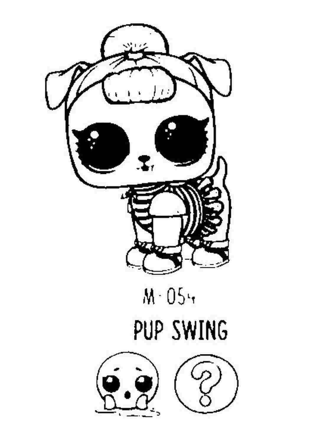 Раскраска Розфарбунки ляльки LOL, вихованці Pup Swing, LOL песик плавець із серії 2.