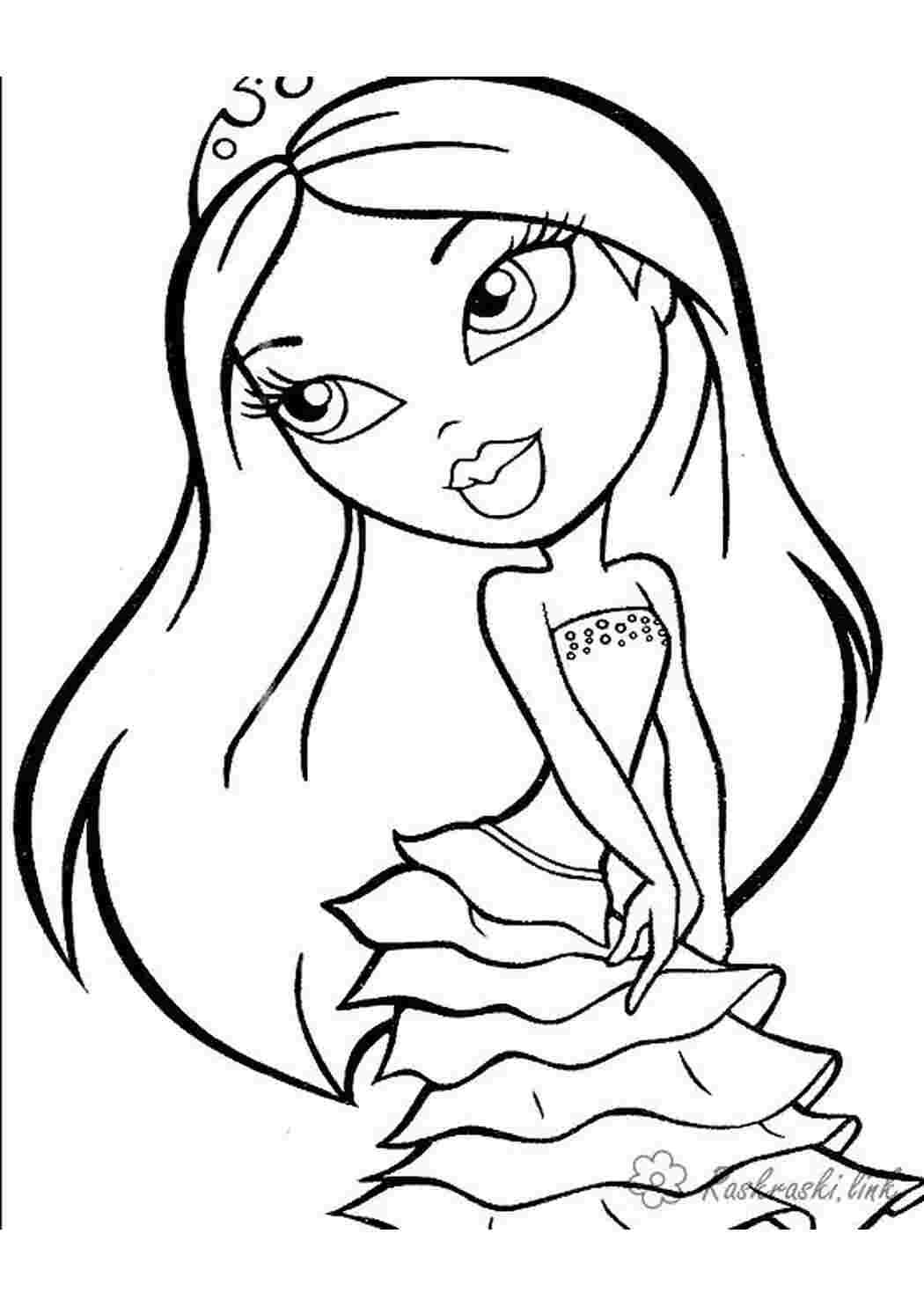 Раскраска Дівчаткам дівчинка посміхнулась сукня