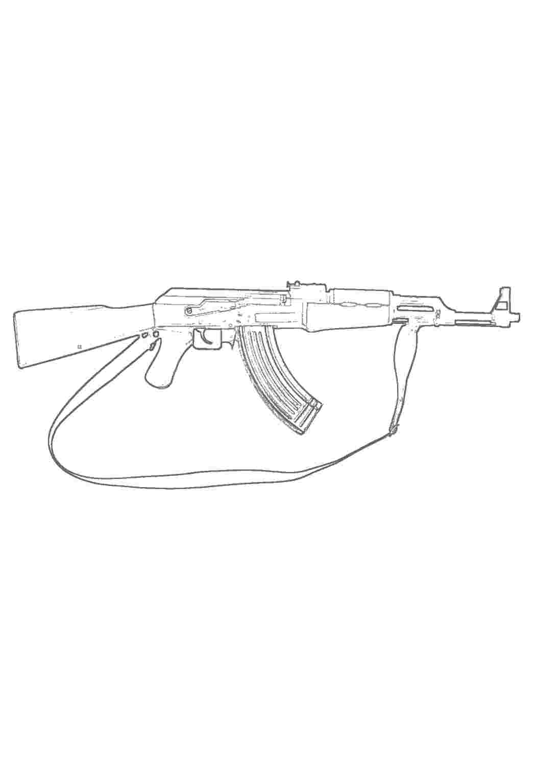 Раскраска розмальовка для хлопчиків АК 47 зброя автомат