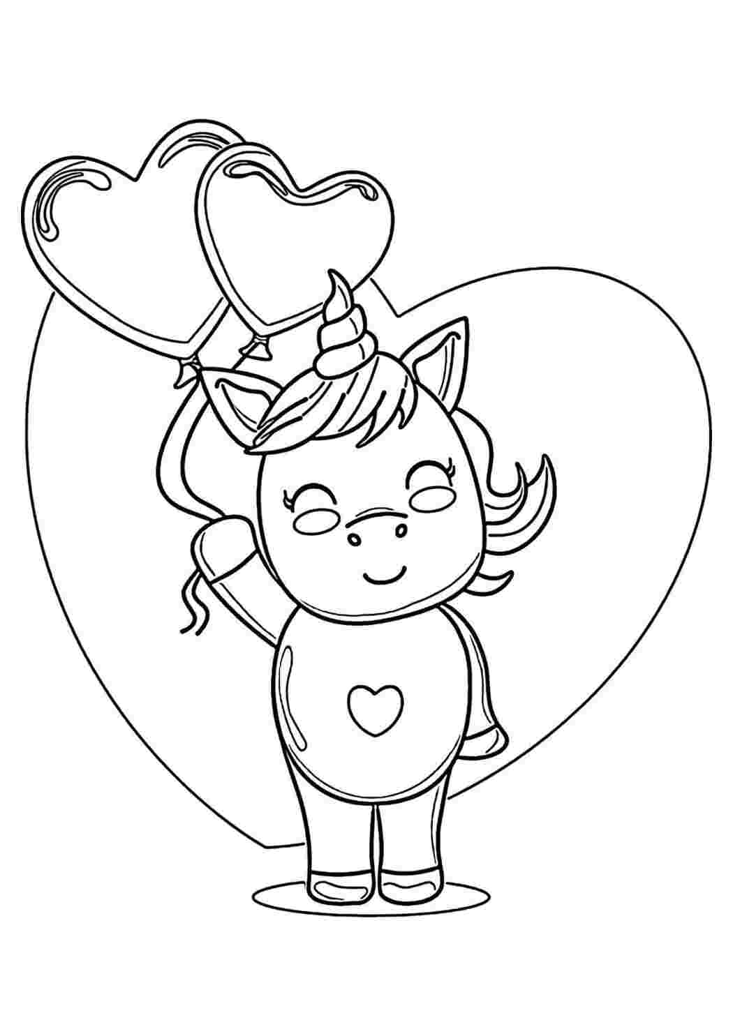 Раскраска Гарні розмальовки Розфарбуй День Святого Валентина Єдиноріг вітає з Днем Святого Валентина