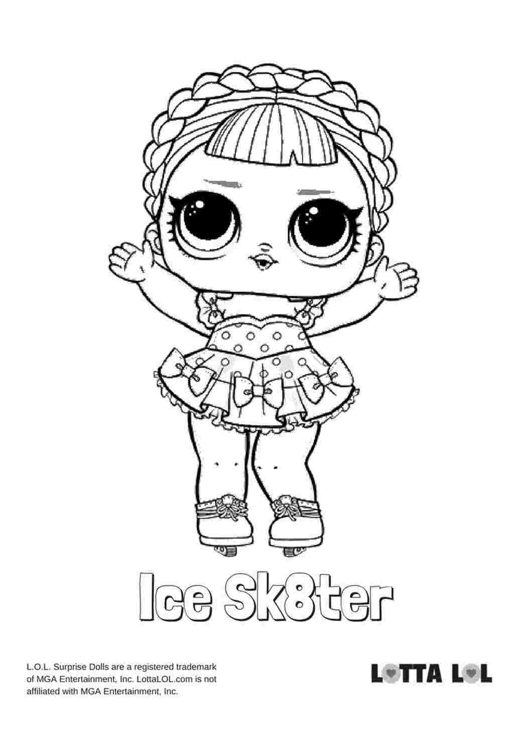Раскраска Розфарбування ляльки Ice Sk8er розмальовки LOL лялька LOL на ковзанах