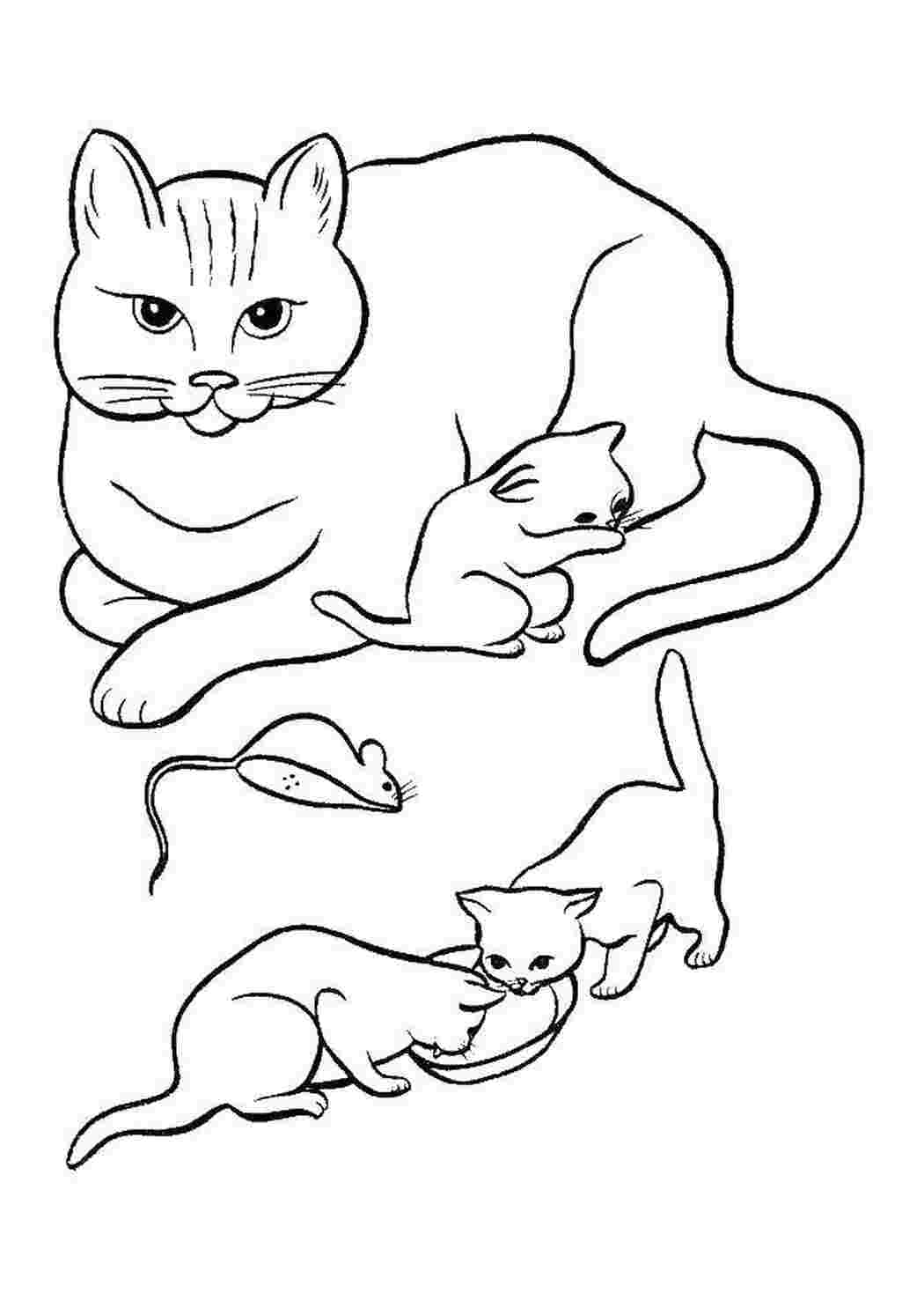 Раскраска Кошечка з маленькими кошенятами