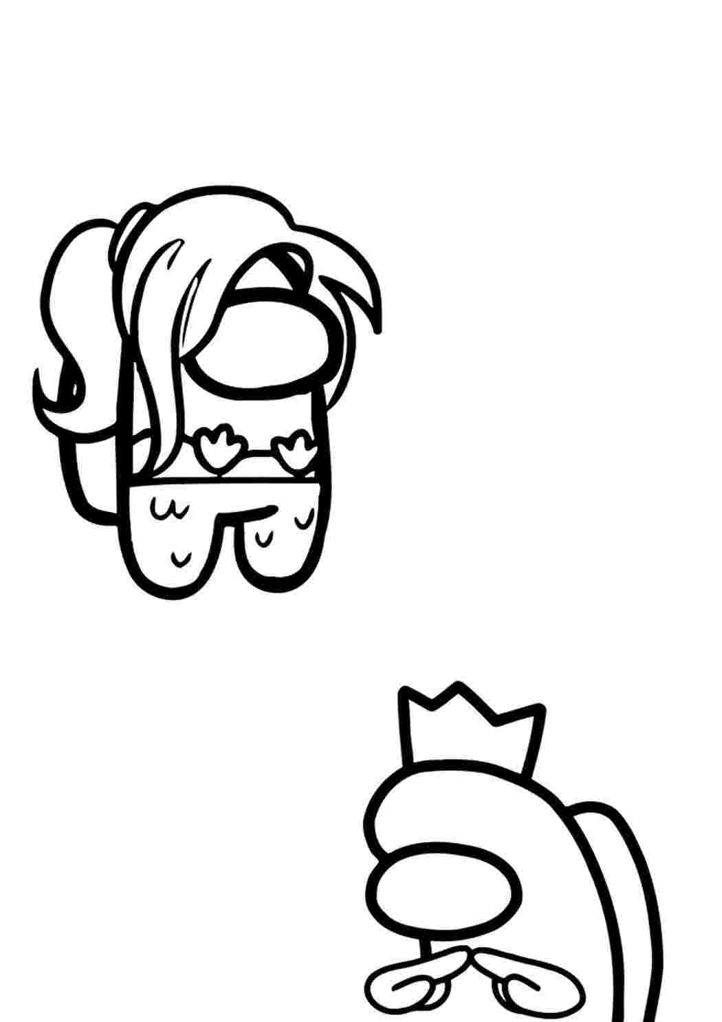 Раскраска Гарні розмальовки Жіночий персонаж та персонаж з короною який ніяковіє бачачи дівчину