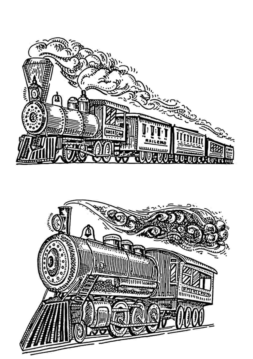 Раскраска Гарні розмальовки Два різні потяги що випускають велику кількість пари