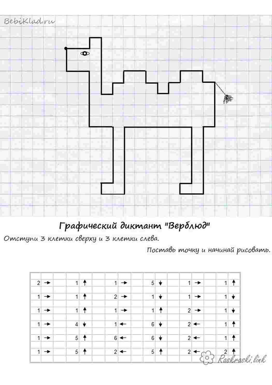 Раскраска Графічний диктант малюємо за клітинками верблюда