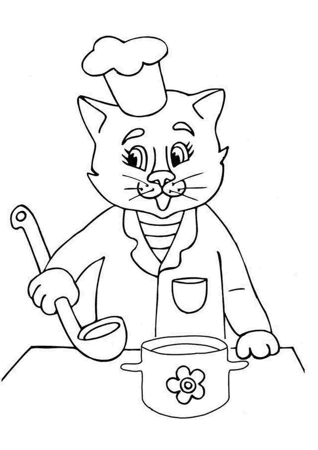Раскраска Малюнок кота кухаря