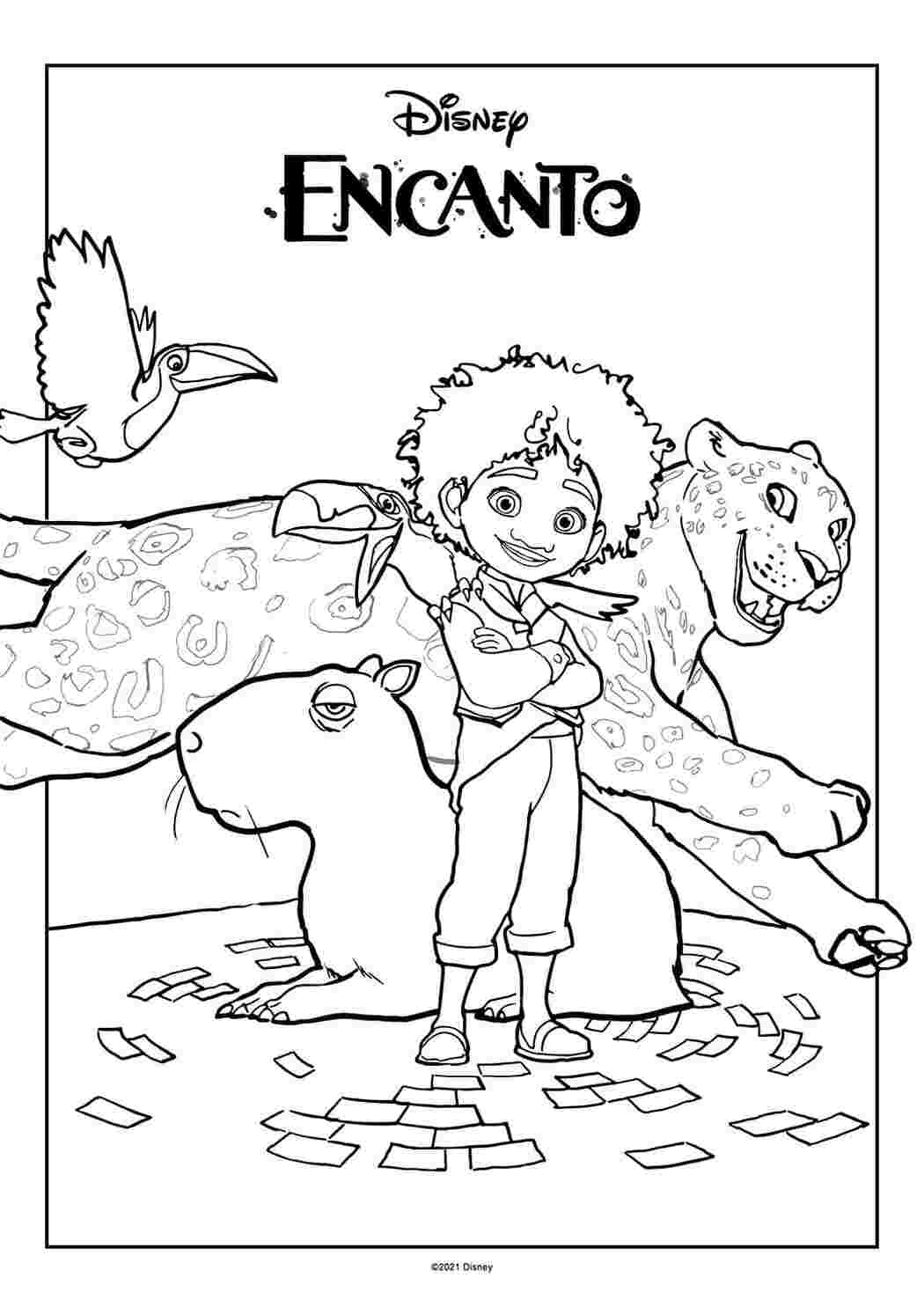 Раскраска Гарні розмальовки Розфарбування Енканто Антоніо та тварини