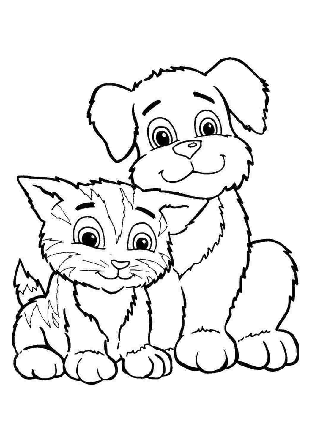Раскраска Щеня та кошеня
