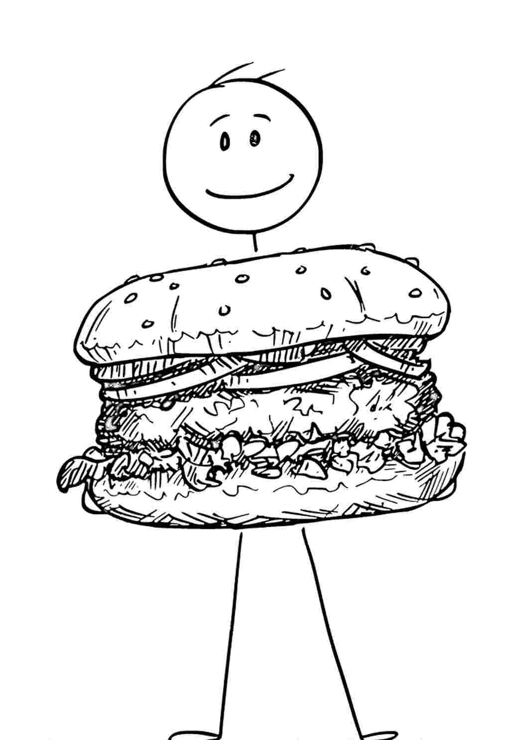 Раскраска Гарні розмальовки Людина в костюмі гамбургера