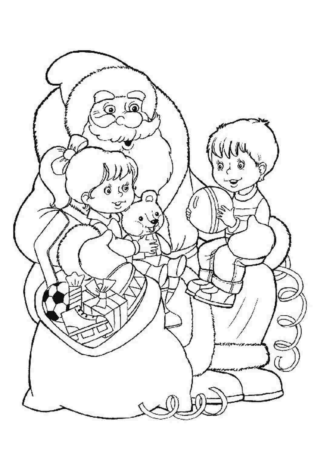 Раскраска Дід Мороз приніс дітям подарунки