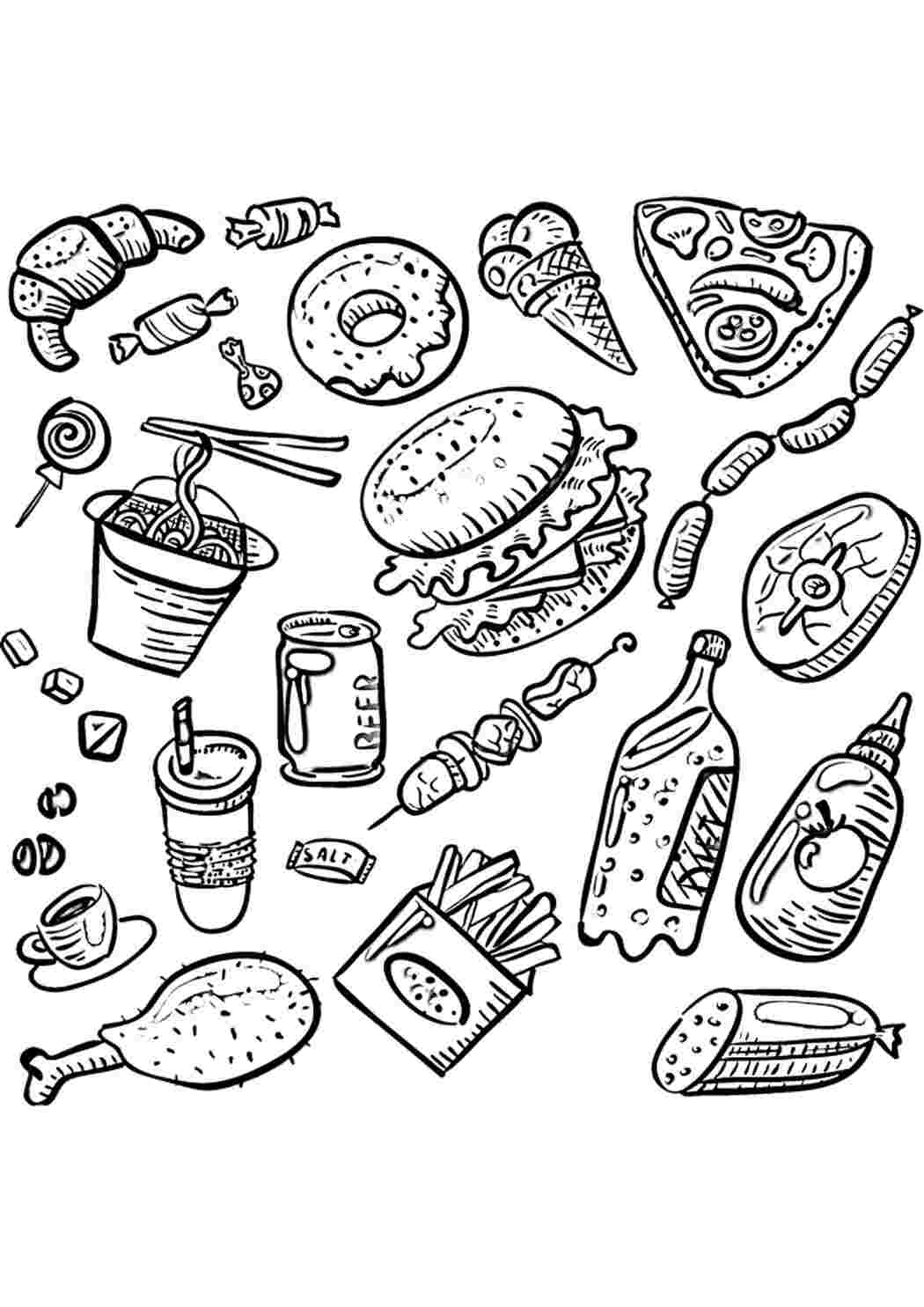 Раскраска Гарні розмальовки Смачна їжа яка подобається всім але на жаль не вся вона корисна