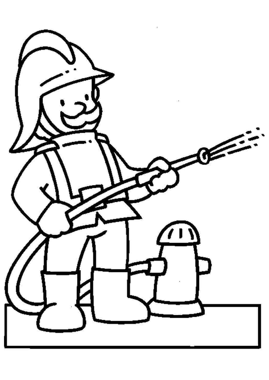 Раскраска Пожежник зі шлангом