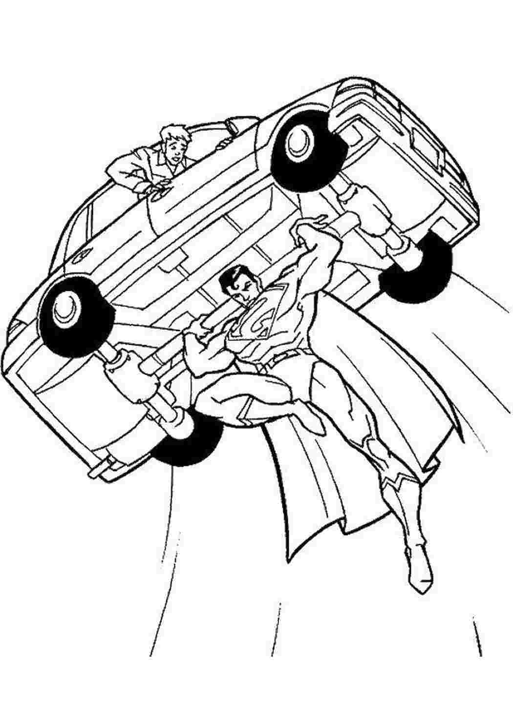 Раскраска Superman підіймає машину