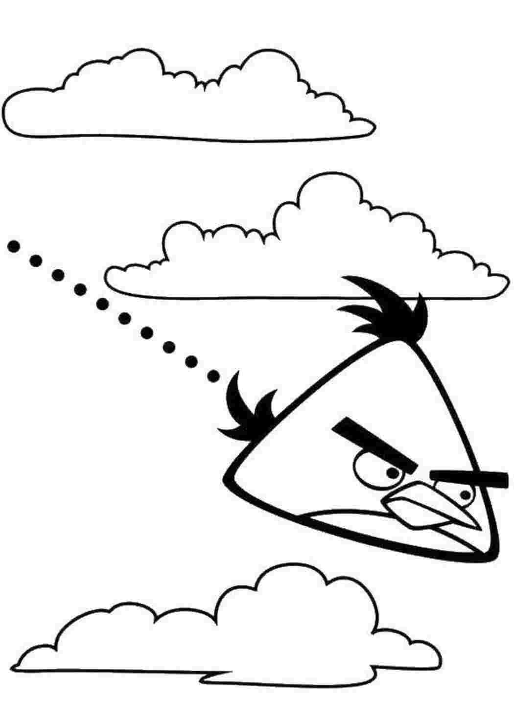 Раскраска Пташка з Angry Birds летить на свиней