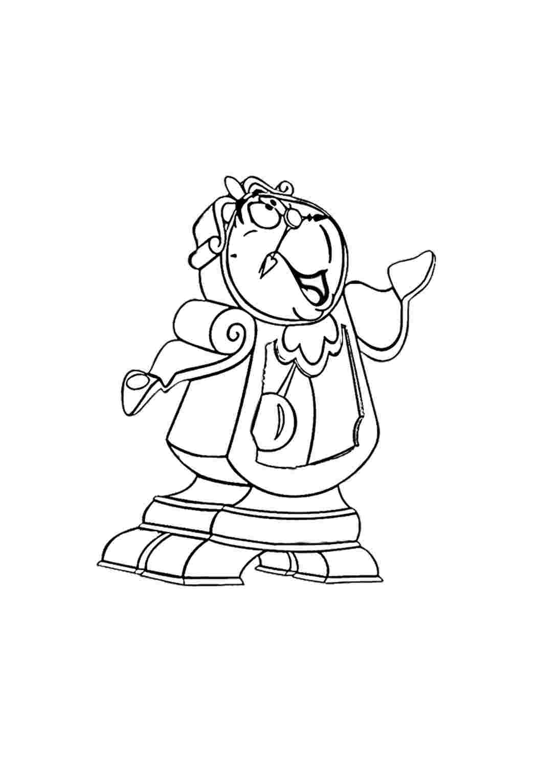 Раскраска Гарні розмальовки годинника Когсворта з мультфільму Краса та Чудовисько