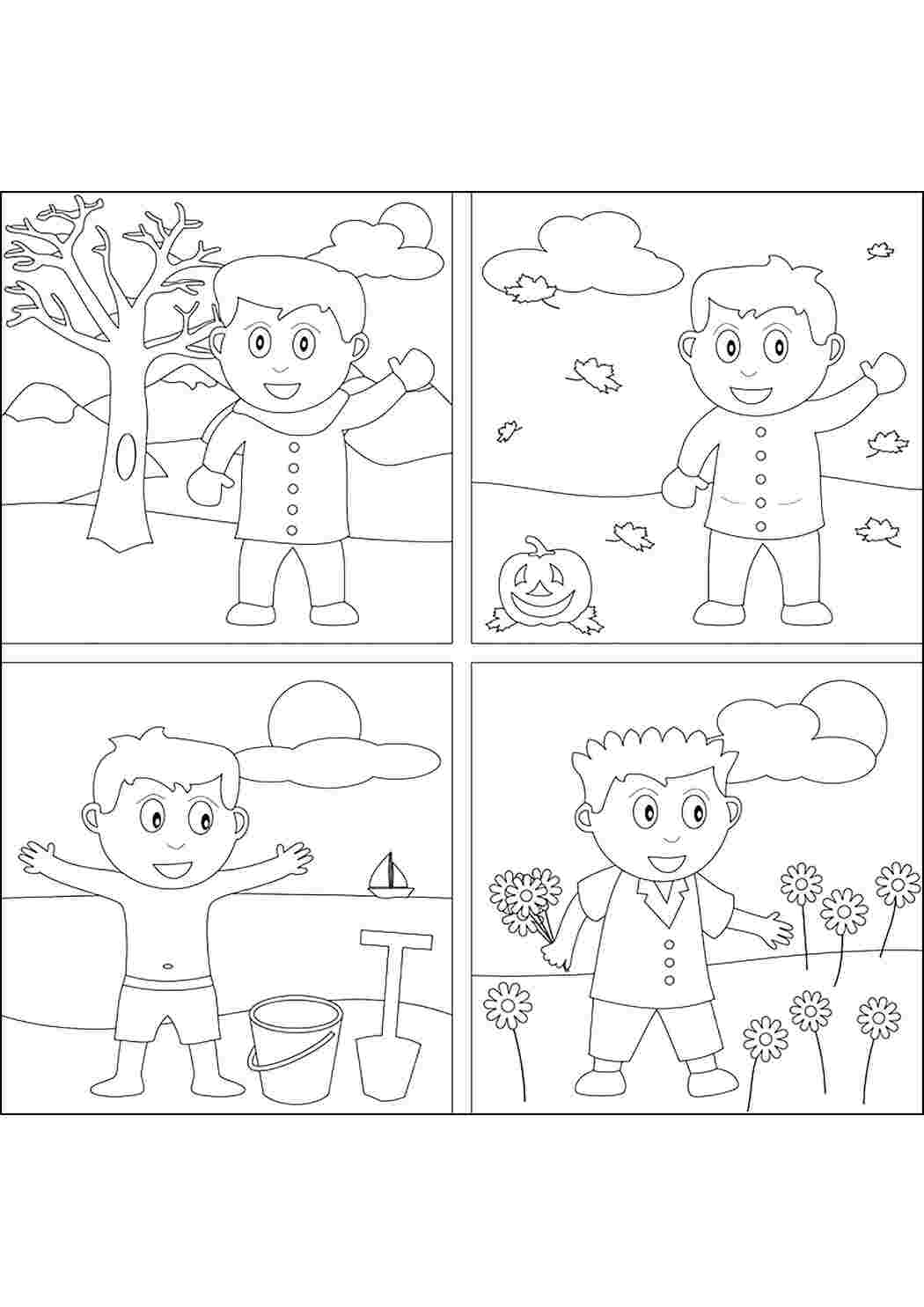 Раскраска Хлопчик і пори року